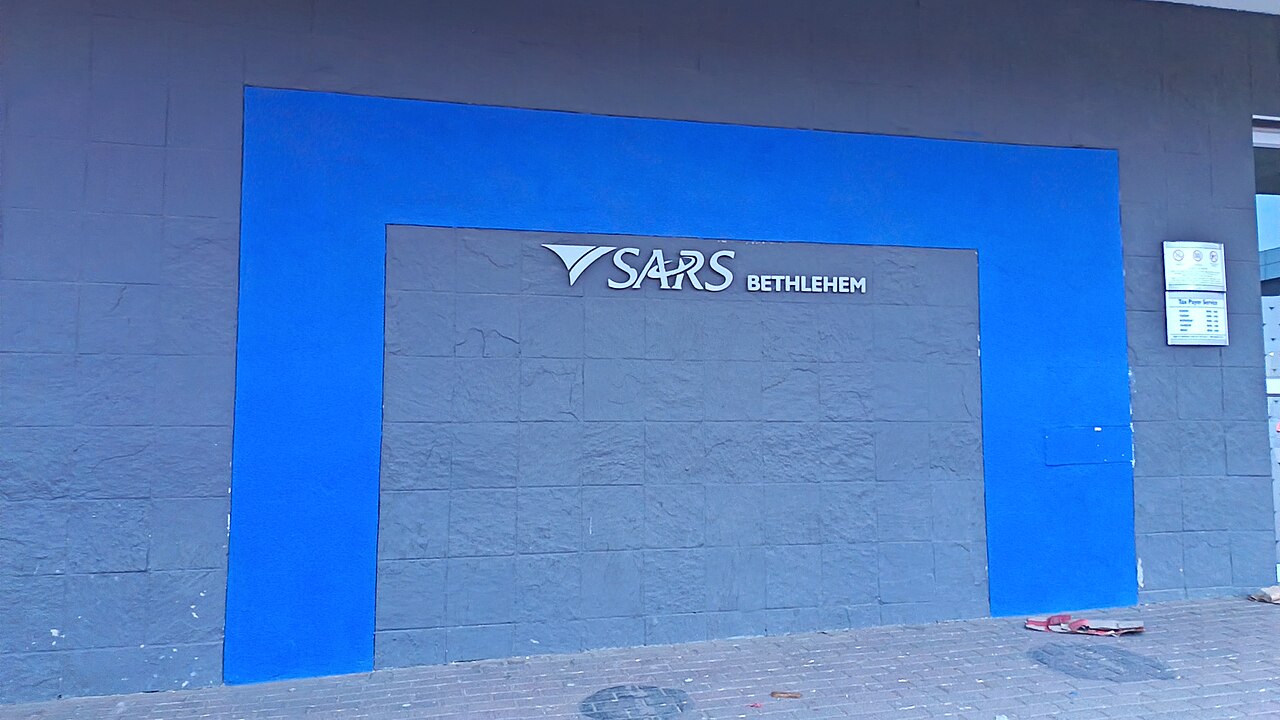 SARS branch sign on a grey and blue wall in Bethlehem, Free State