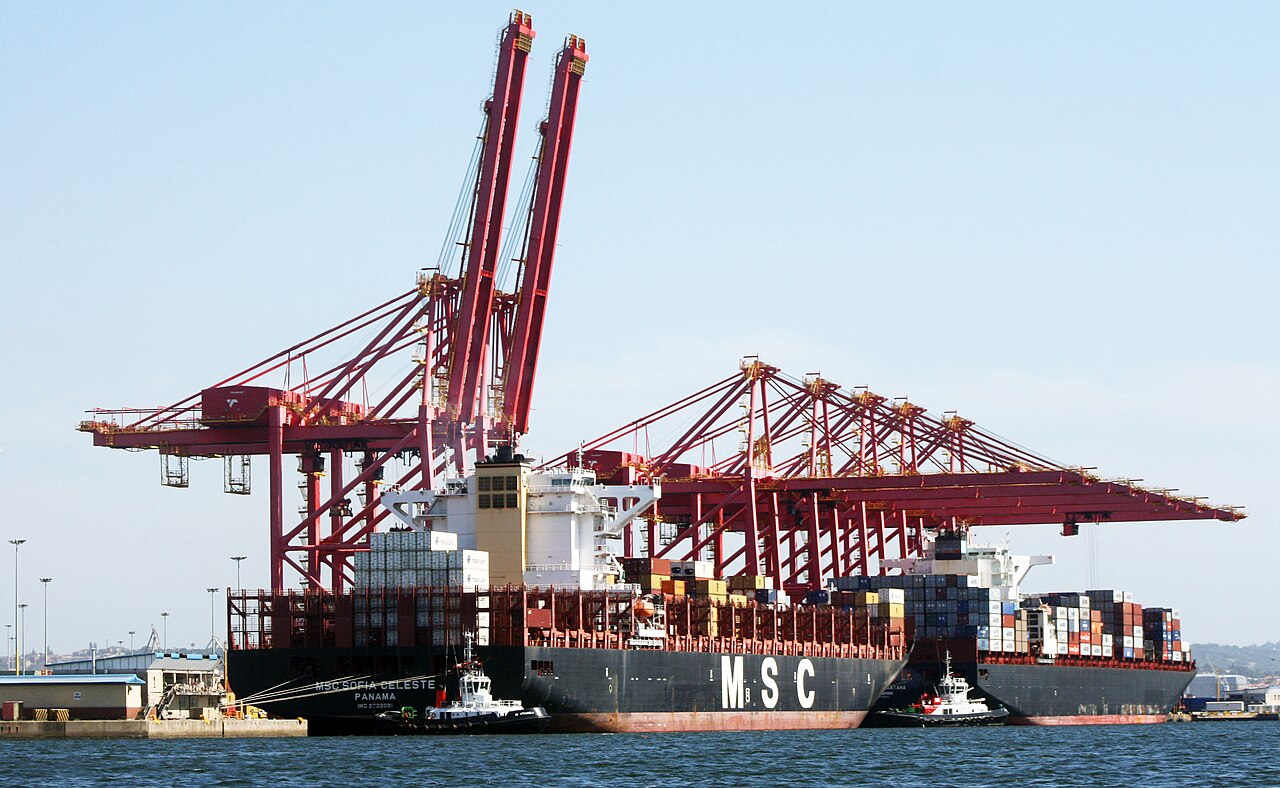 Cranes and a container ship at the Durban container terminal