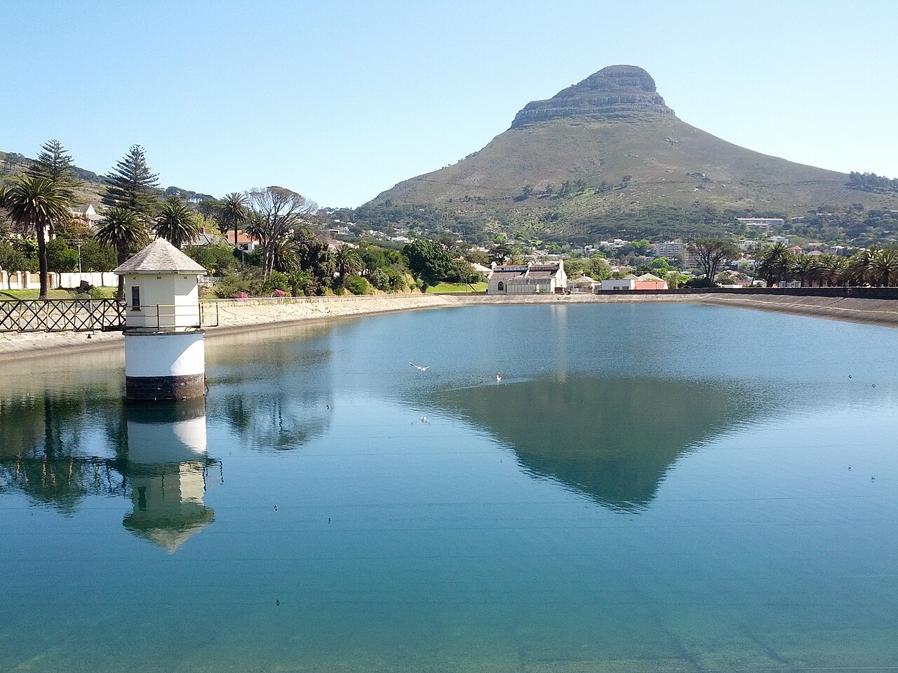 Molteno Reservoir in Oranjezicht, Cape Town, with Lion's Head in the background